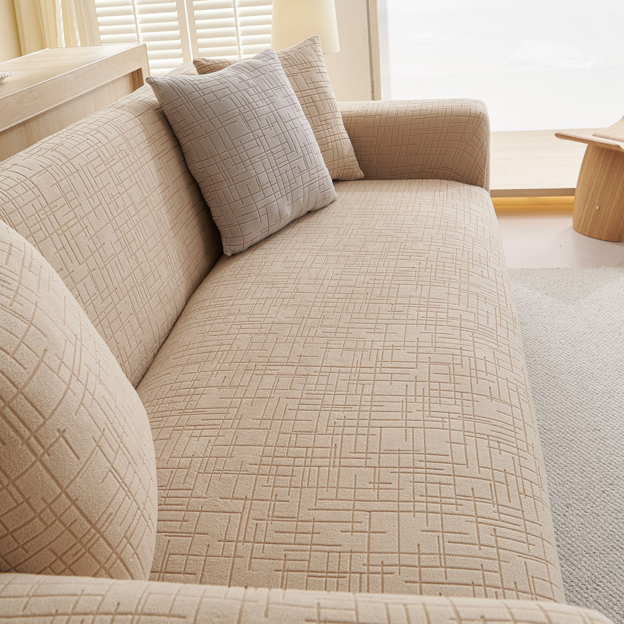 Embossed Lines Couch Covers Stretchable Non-Slip & Washable Sofa Slipcovers