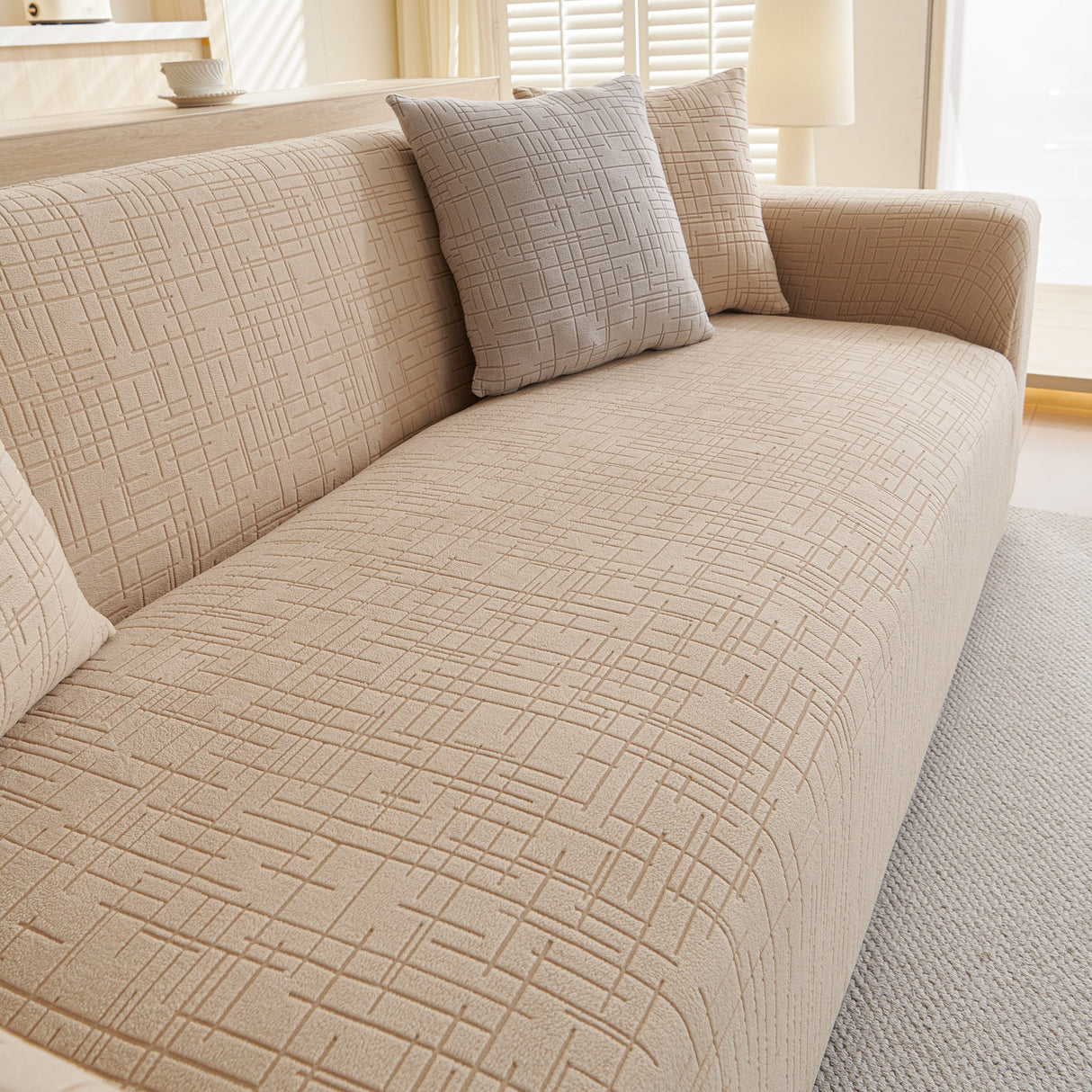 Embossed Lines Couch Covers Stretchable Non-Slip & Washable Sofa Slipcovers