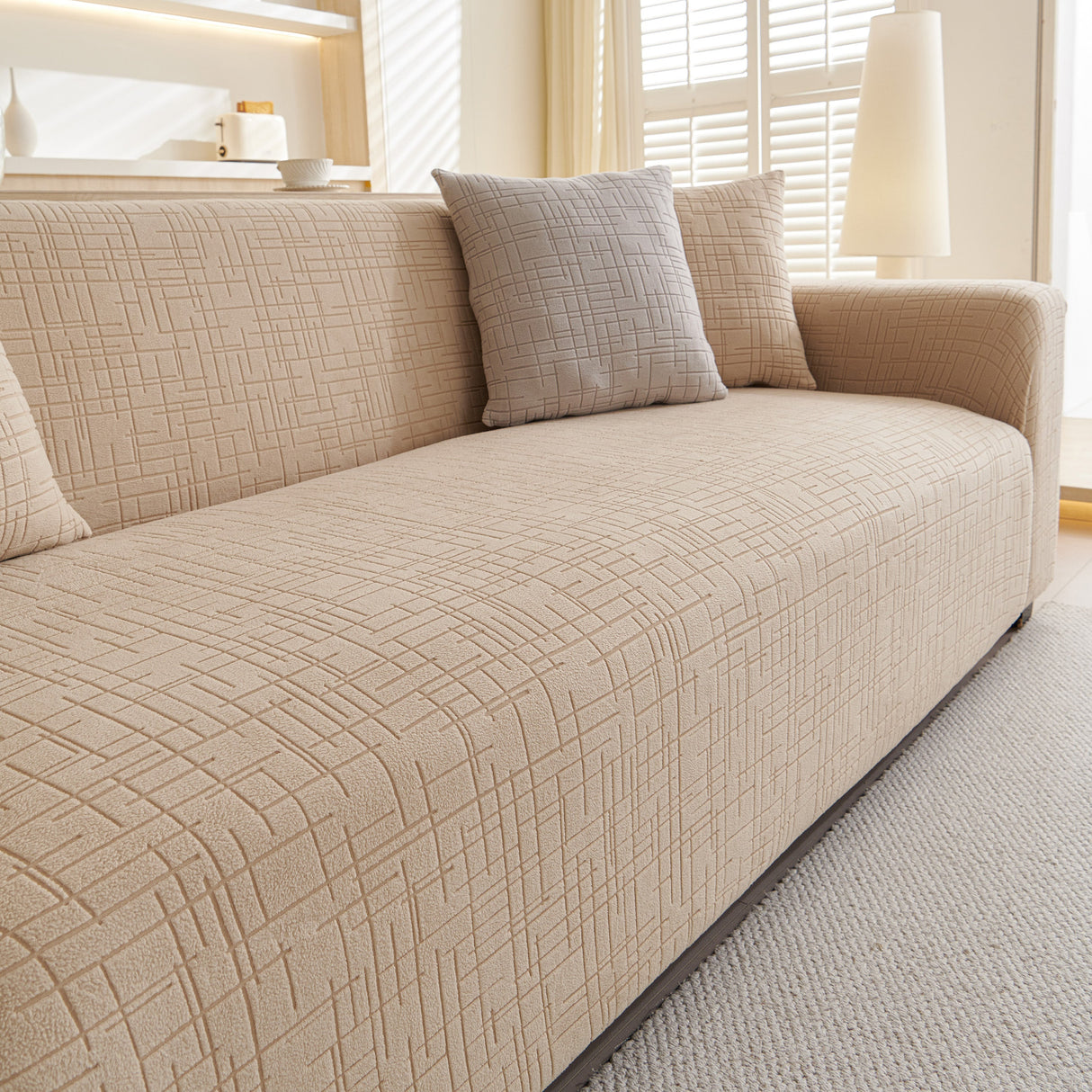 Embossed Lines Couch Covers Stretchable Non-Slip & Washable Sofa Slipcovers