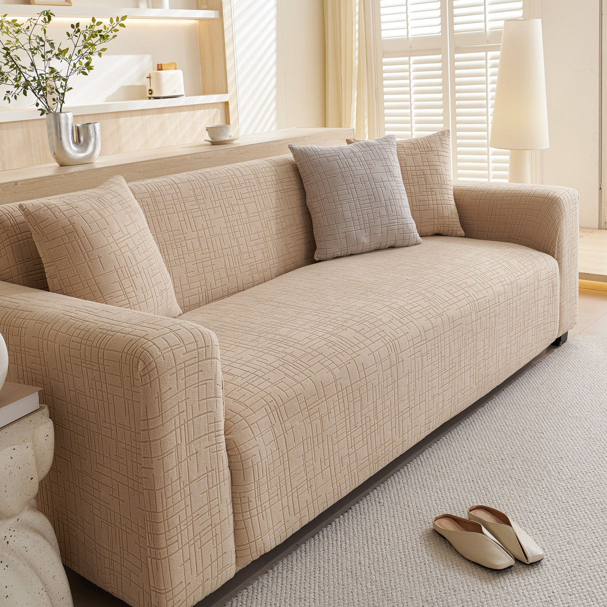 Embossed Lines Couch Covers Stretchable Non-Slip & Washable Sofa Slipcovers