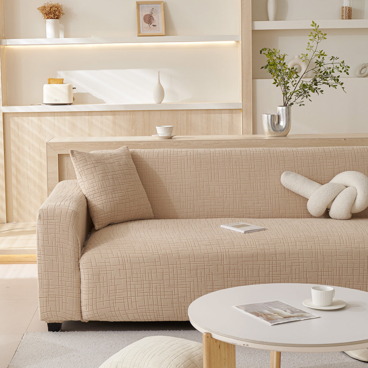 Embossed Lines Couch Covers Stretchable Non-Slip & Washable Sofa Slipcovers