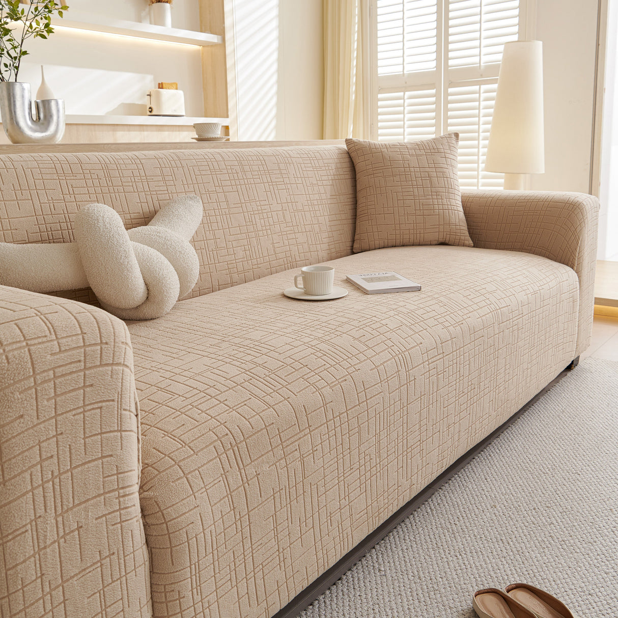 Embossed Lines Couch Covers Stretchable Non-Slip & Washable Sofa Slipcovers