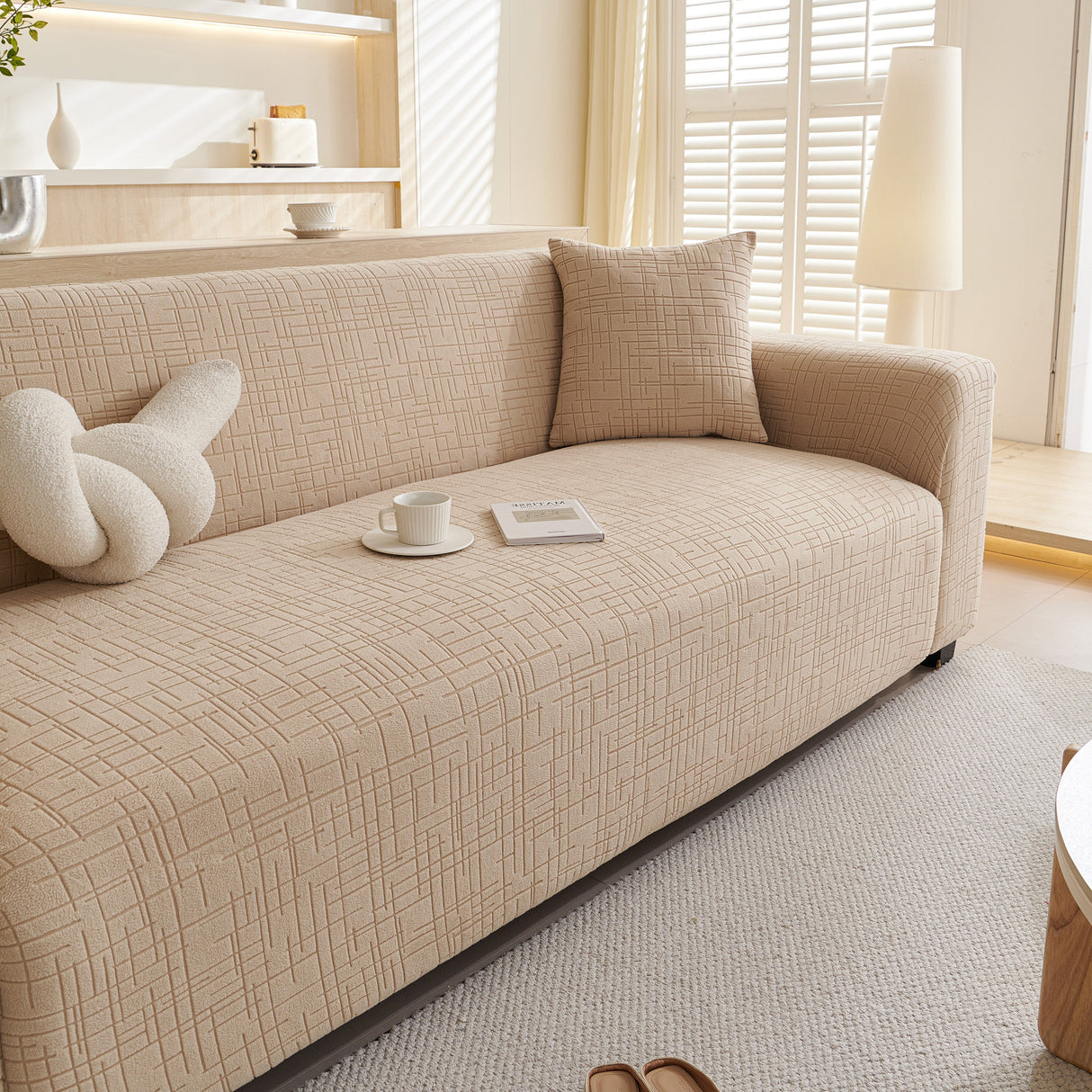 Embossed Lines Couch Covers Stretchable Non-Slip & Washable Sofa Slipcovers