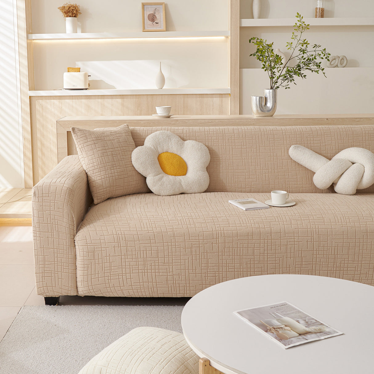 Embossed Lines Couch Covers Stretchable Non-Slip & Washable Sofa Slipcovers