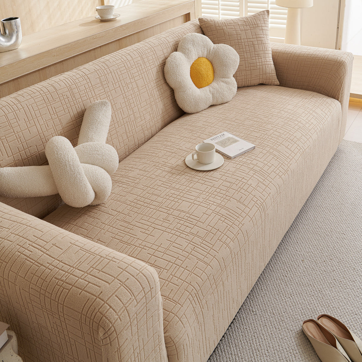 Embossed Lines Couch Covers Stretchable Non-Slip & Washable Sofa Slipcovers