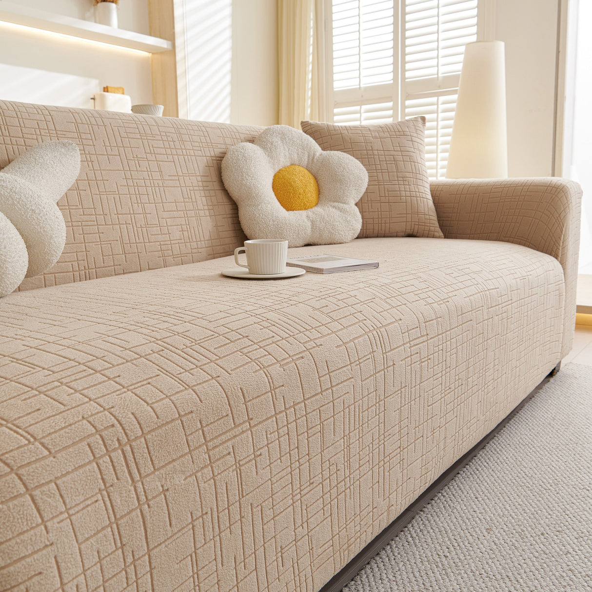 Embossed Lines Couch Covers Stretchable Non-Slip & Washable Sofa Slipcovers