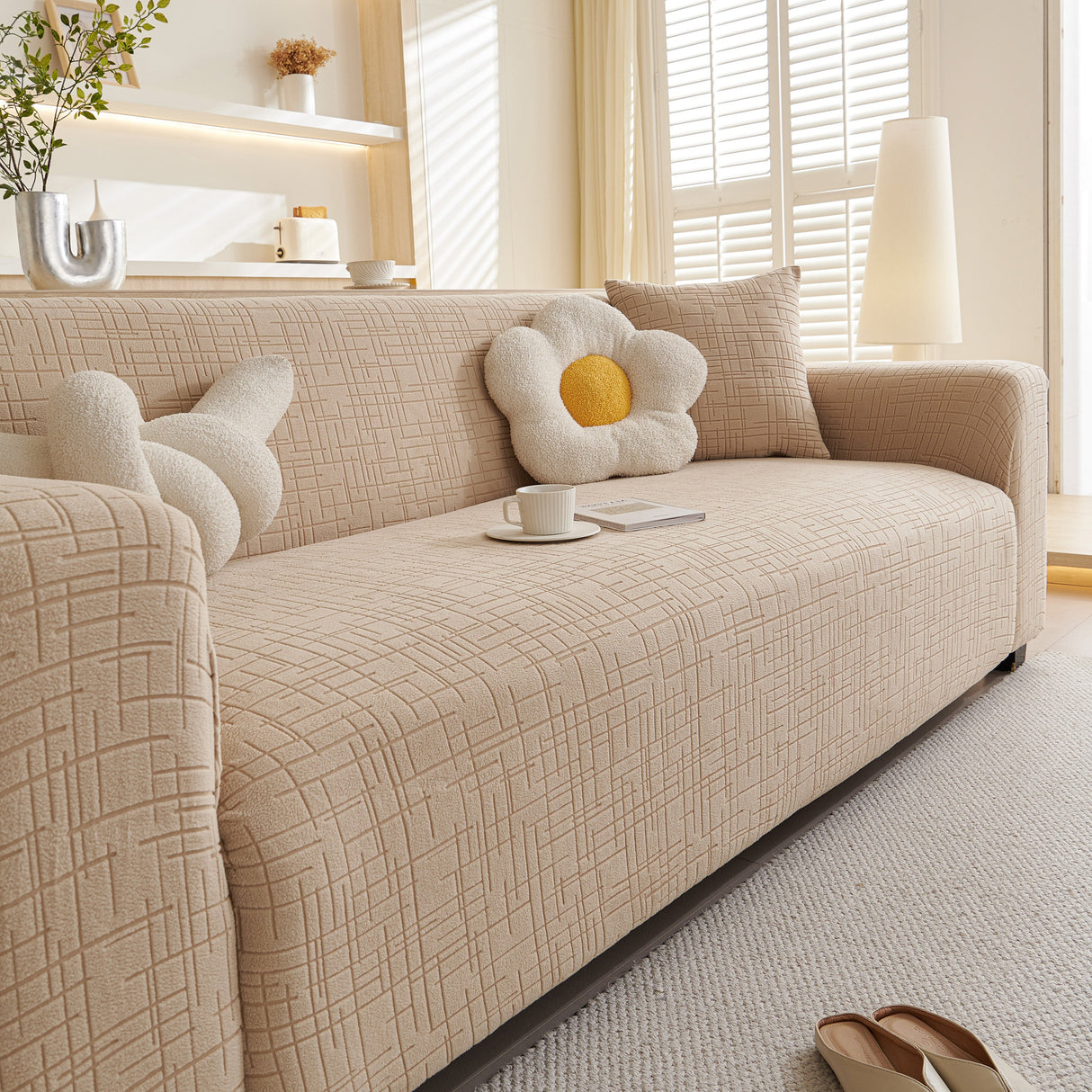 Embossed Lines Couch Covers Stretchable Non-Slip & Washable Sofa Slipcovers