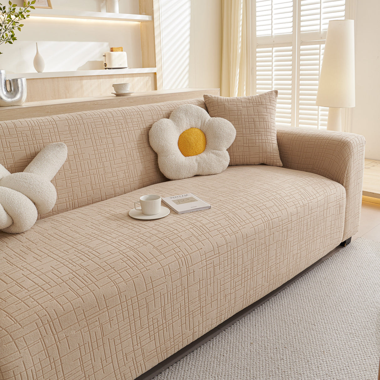 Embossed Lines Couch Covers Stretchable Non-Slip & Washable Sofa Slipcovers