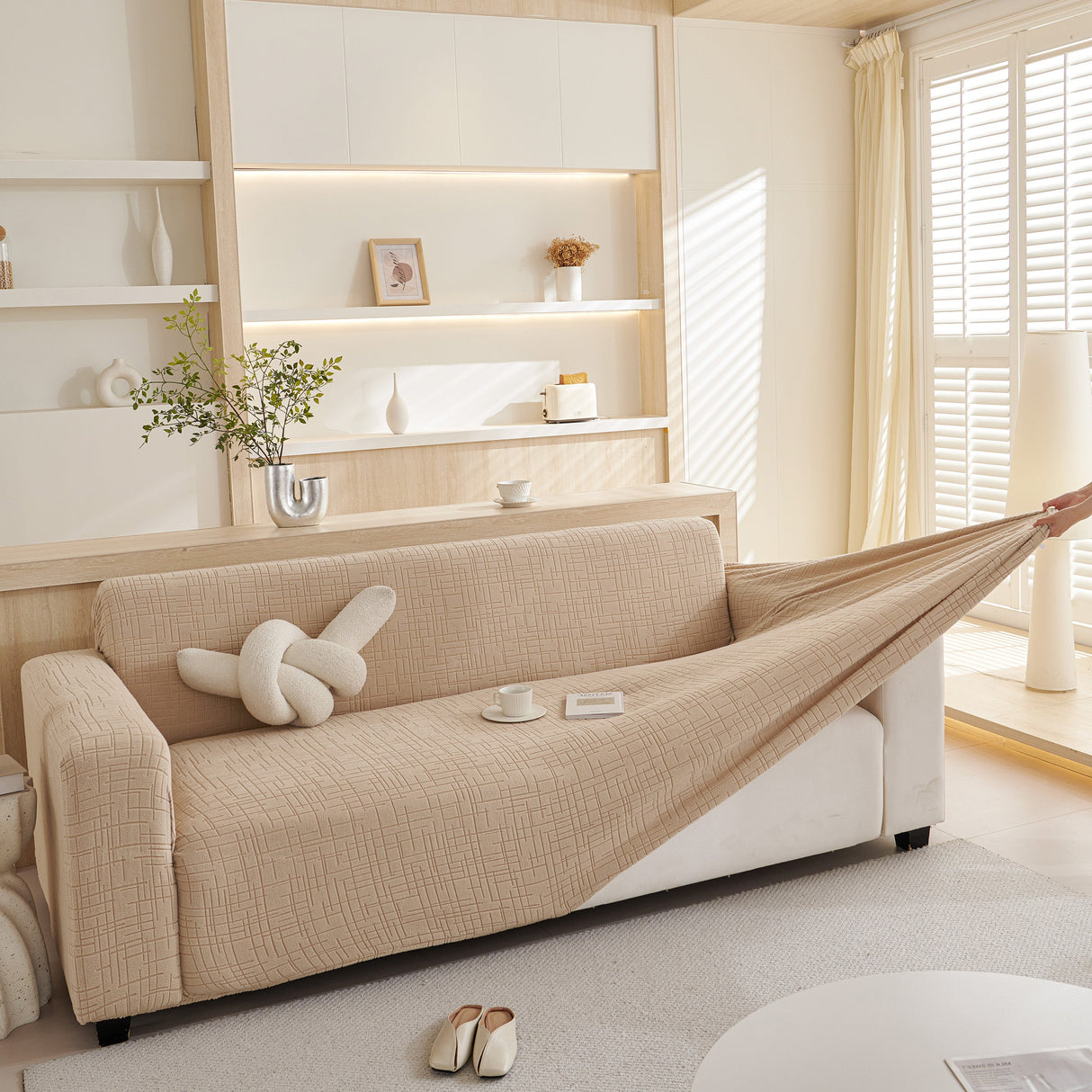 Embossed Lines Couch Covers Stretchable Non-Slip & Washable Sofa Slipcovers