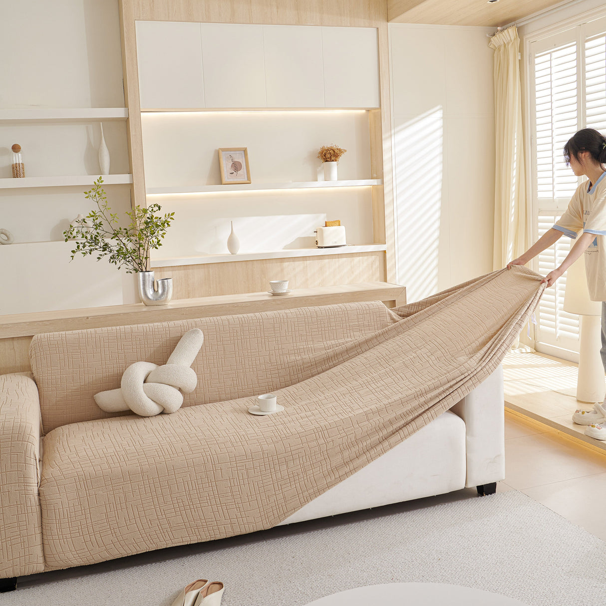 Embossed Lines Couch Covers Stretchable Non-Slip & Washable Sofa Slipcovers