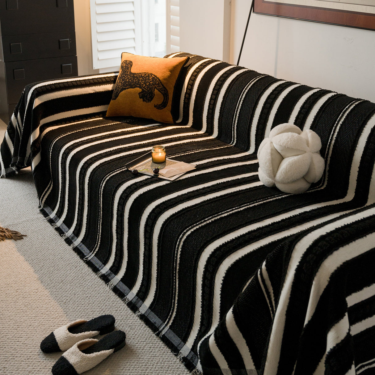 Bohemian Striped Sofa Cover, Decor Woven Throw for Couch, Loveseat, or Sectional