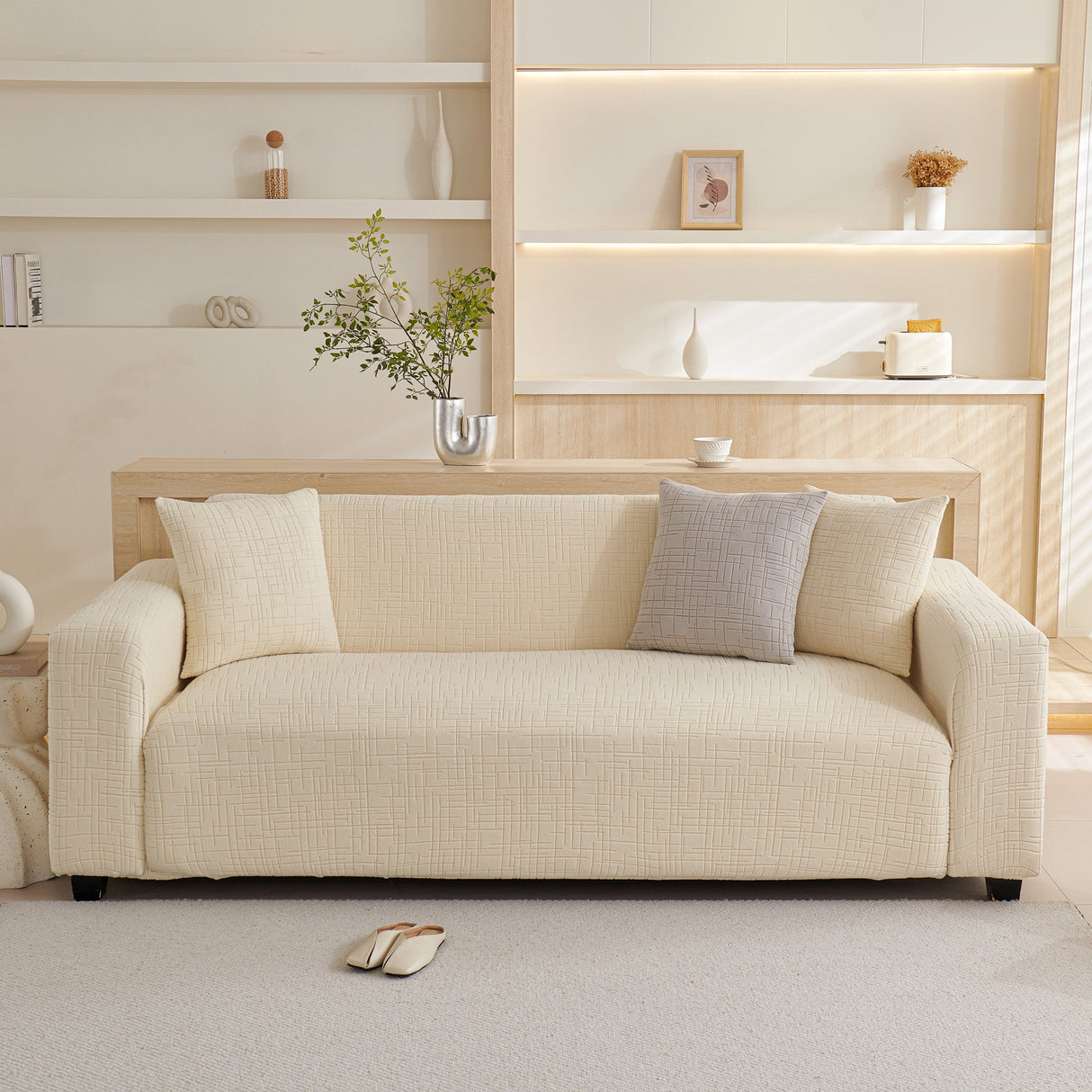 Embossed Lines Couch Covers Stretchable Non-Slip & Washable Sofa Slipcovers