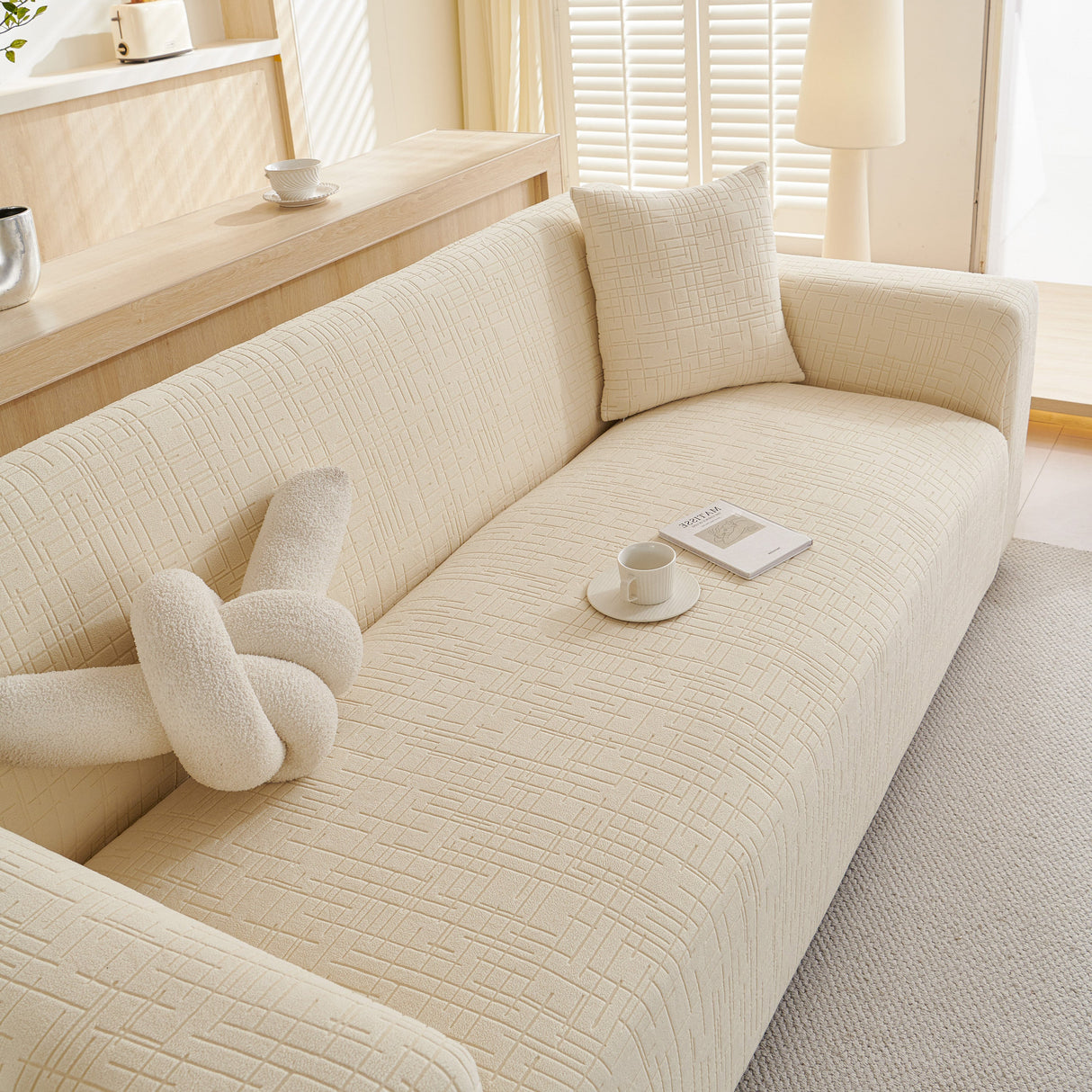 Embossed Lines Couch Covers Stretchable Non-Slip & Washable Sofa Slipcovers