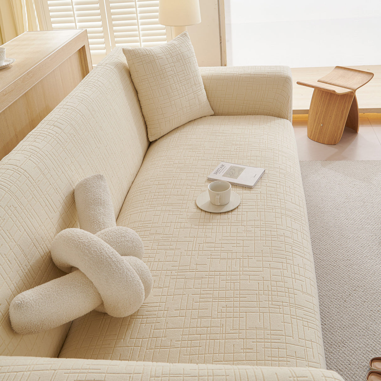 Embossed Lines Couch Covers Stretchable Non-Slip & Washable Sofa Slipcovers
