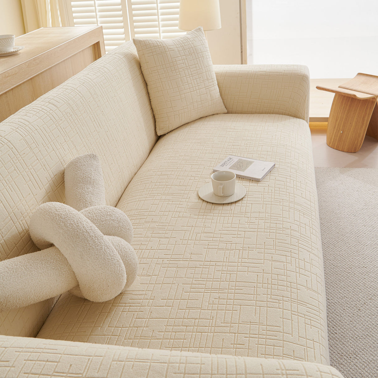 Embossed Lines Couch Covers Stretchable Non-Slip & Washable Sofa Slipcovers