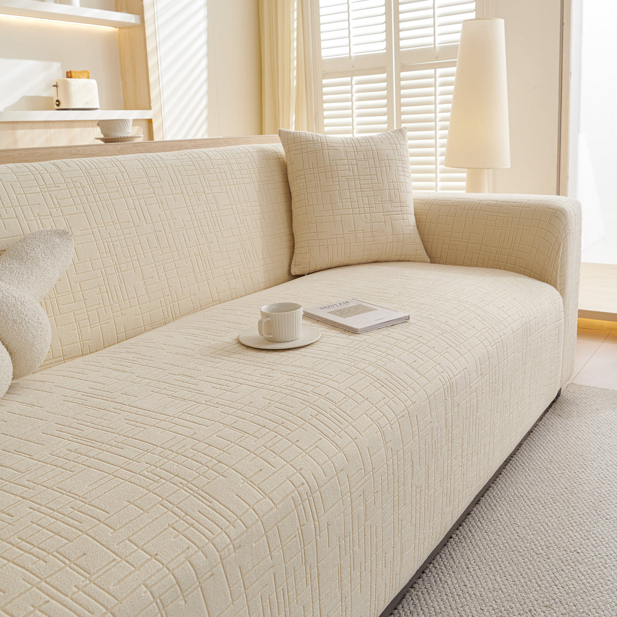 Embossed Lines Couch Covers Stretchable Non-Slip & Washable Sofa Slipcovers