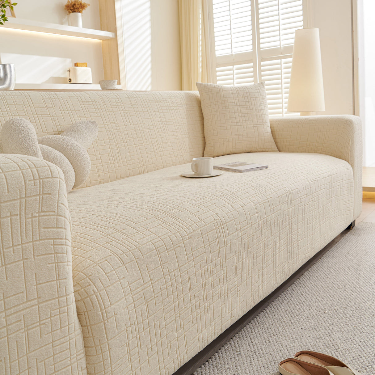 Embossed Lines Couch Covers Stretchable Non-Slip & Washable Sofa Slipcovers