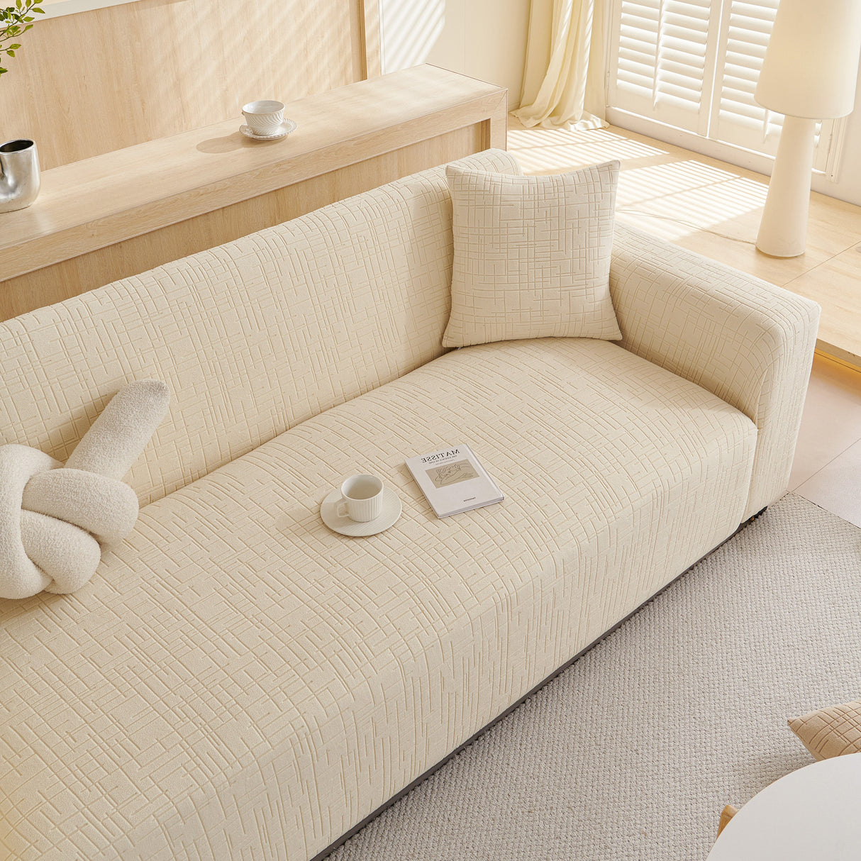 Embossed Lines Couch Covers Stretchable Non-Slip & Washable Sofa Slipcovers
