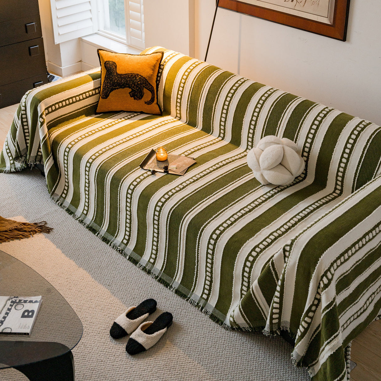 Bohemian Striped Sofa Cover, Decor Woven Throw for Couch, Loveseat, or Sectional