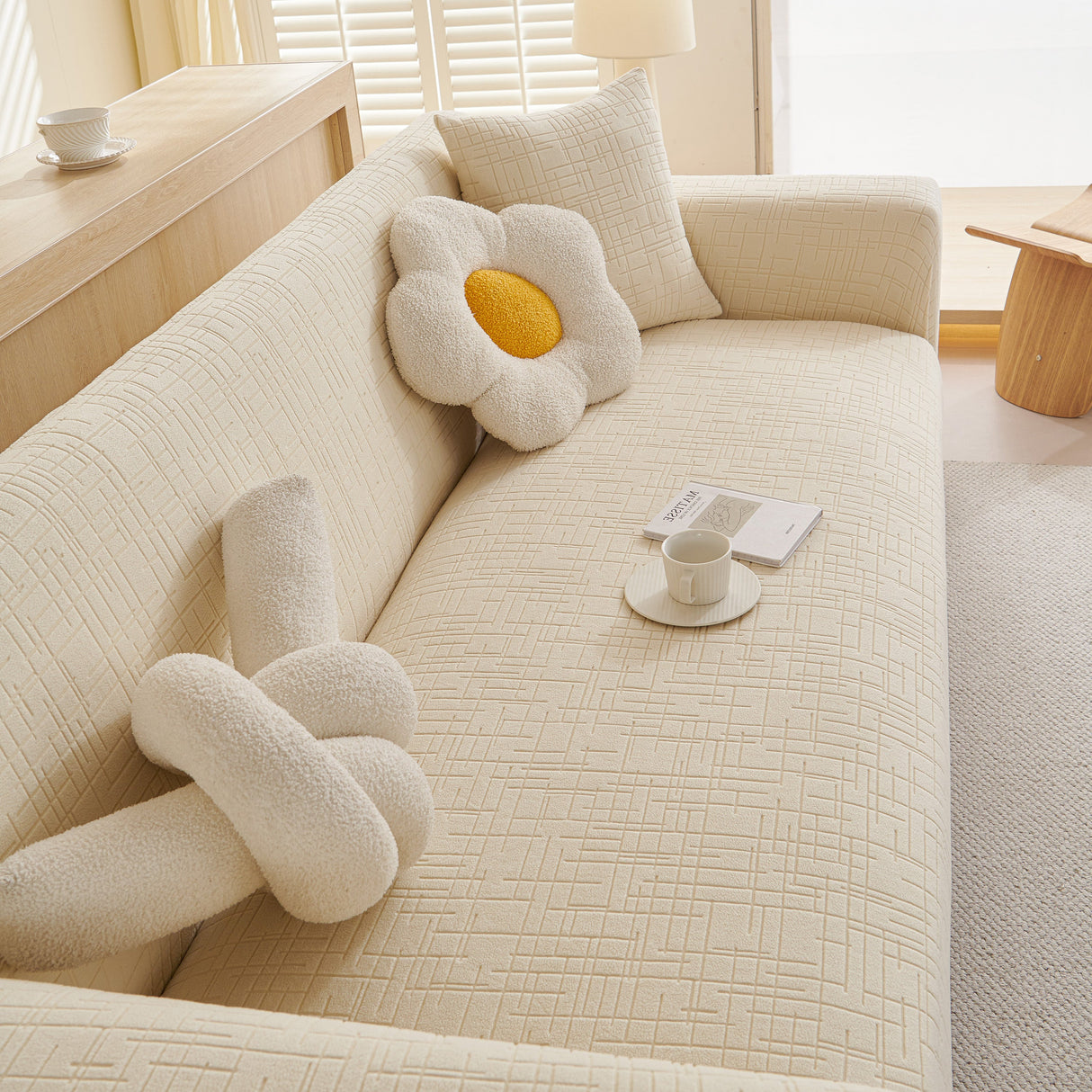 Embossed Lines Couch Covers Stretchable Non-Slip & Washable Sofa Slipcovers