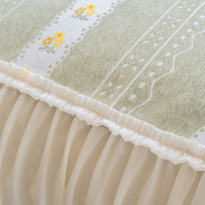 Daisy Striped Sofa Cover with Sheer Ruffle Skirt, Floral Soft Slipcover Blanket