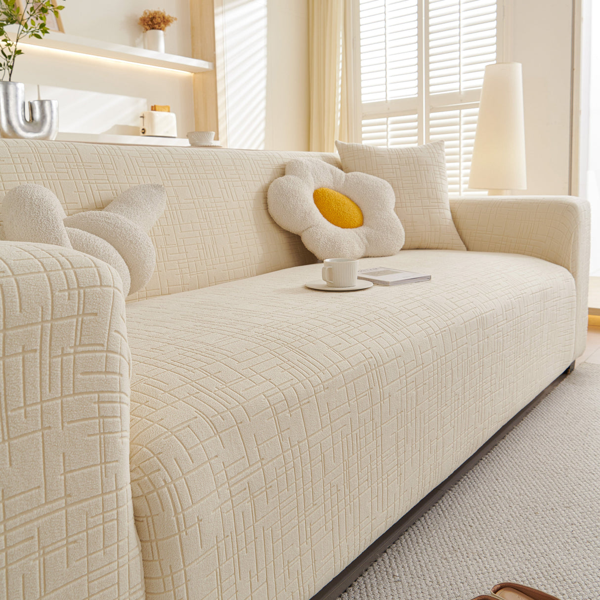 Embossed Lines Couch Covers Stretchable Non-Slip & Washable Sofa Slipcovers