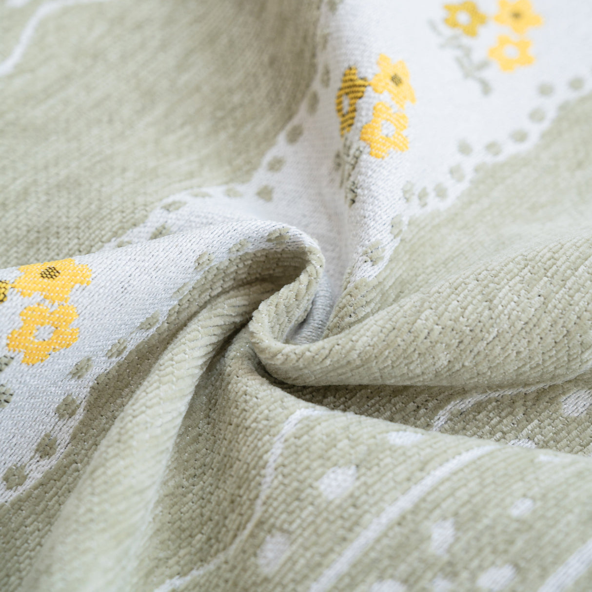 Daisy Striped Sofa Cover with Sheer Ruffle Skirt, Floral Soft Slipcover Blanket