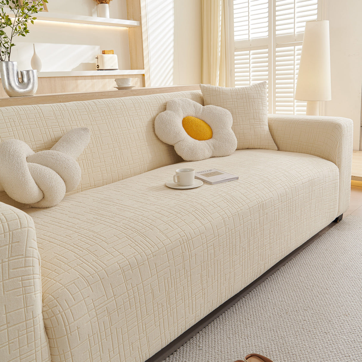 Embossed Lines Couch Covers Stretchable Non-Slip & Washable Sofa Slipcovers