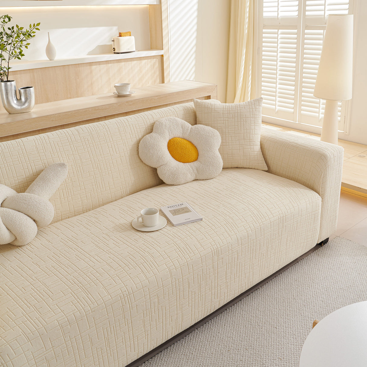 Embossed Lines Couch Covers Stretchable Non-Slip & Washable Sofa Slipcovers