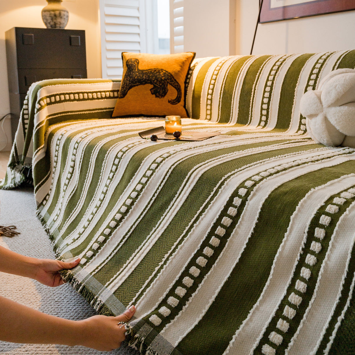 Bohemian Striped Sofa Cover, Decor Woven Throw for Couch, Loveseat, or Sectional