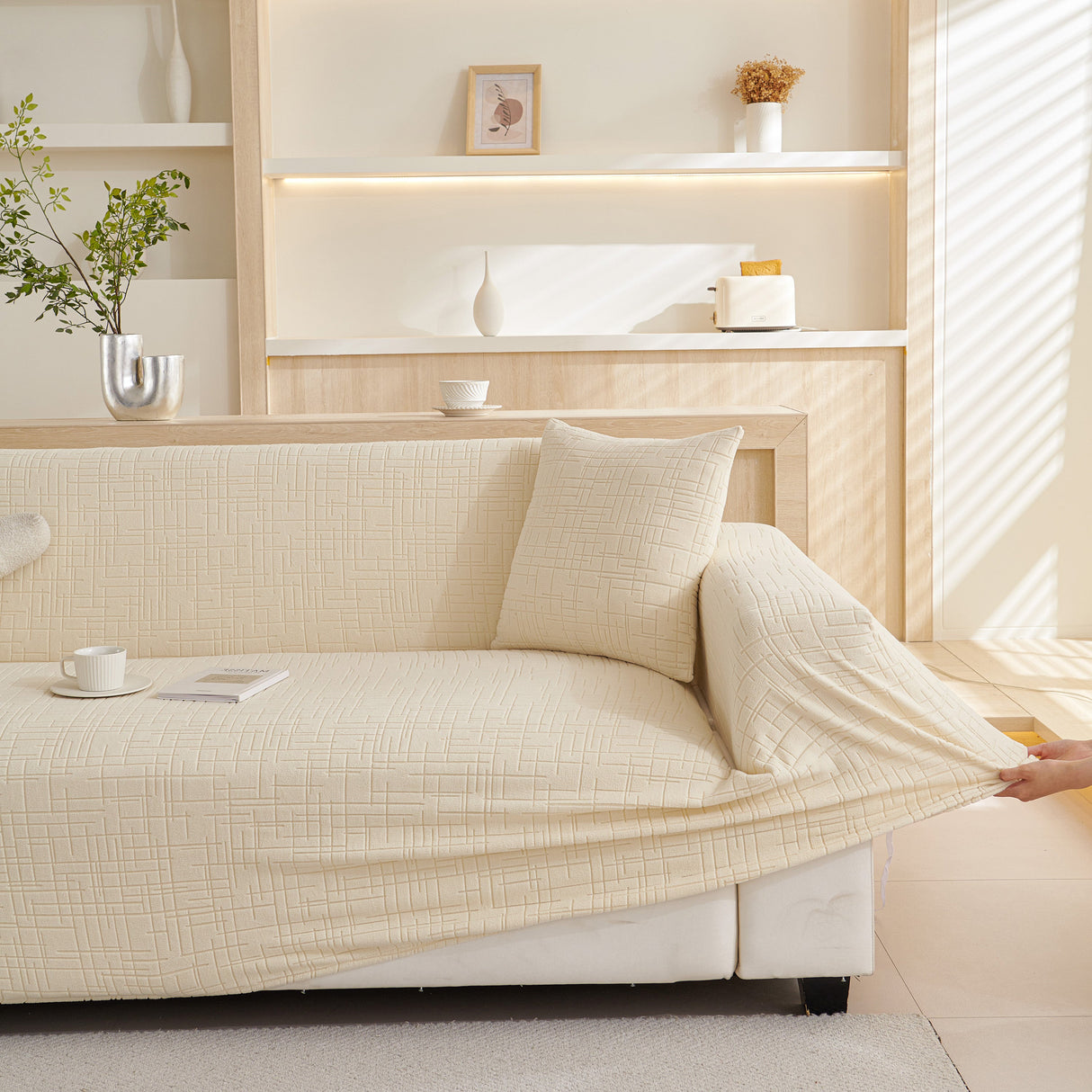 Embossed Lines Couch Covers Stretchable Non-Slip & Washable Sofa Slipcovers