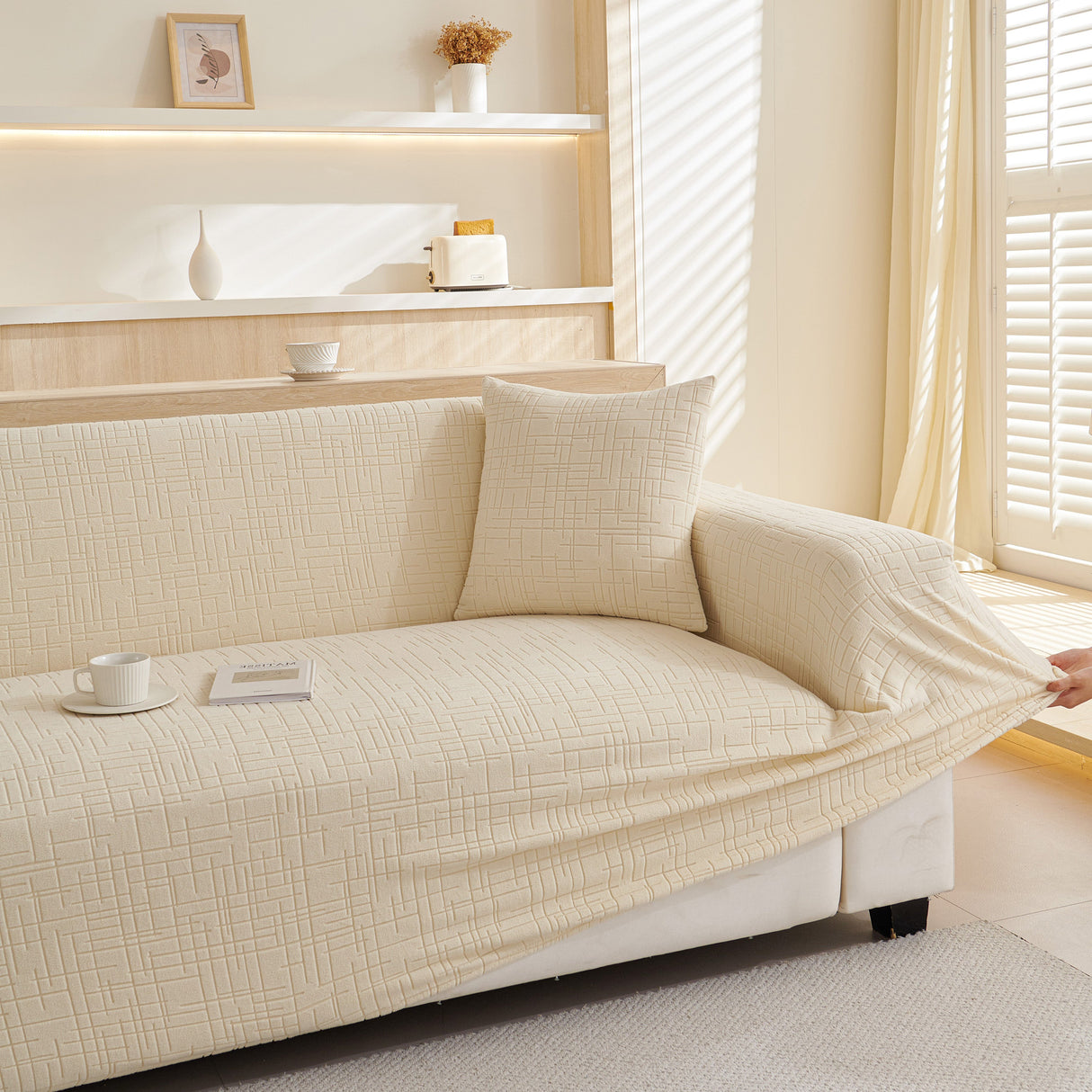 Embossed Lines Couch Covers Stretchable Non-Slip & Washable Sofa Slipcovers
