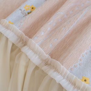 Daisy Striped Sofa Cover with Sheer Ruffle Skirt, Floral Soft Slipcover Blanket