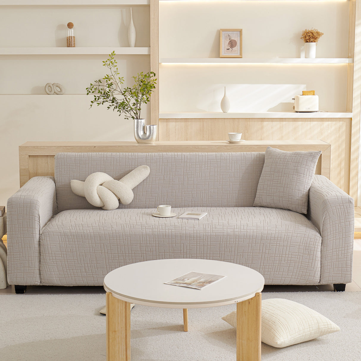 Embossed Lines Couch Covers Stretchable Non-Slip & Washable Sofa Slipcovers
