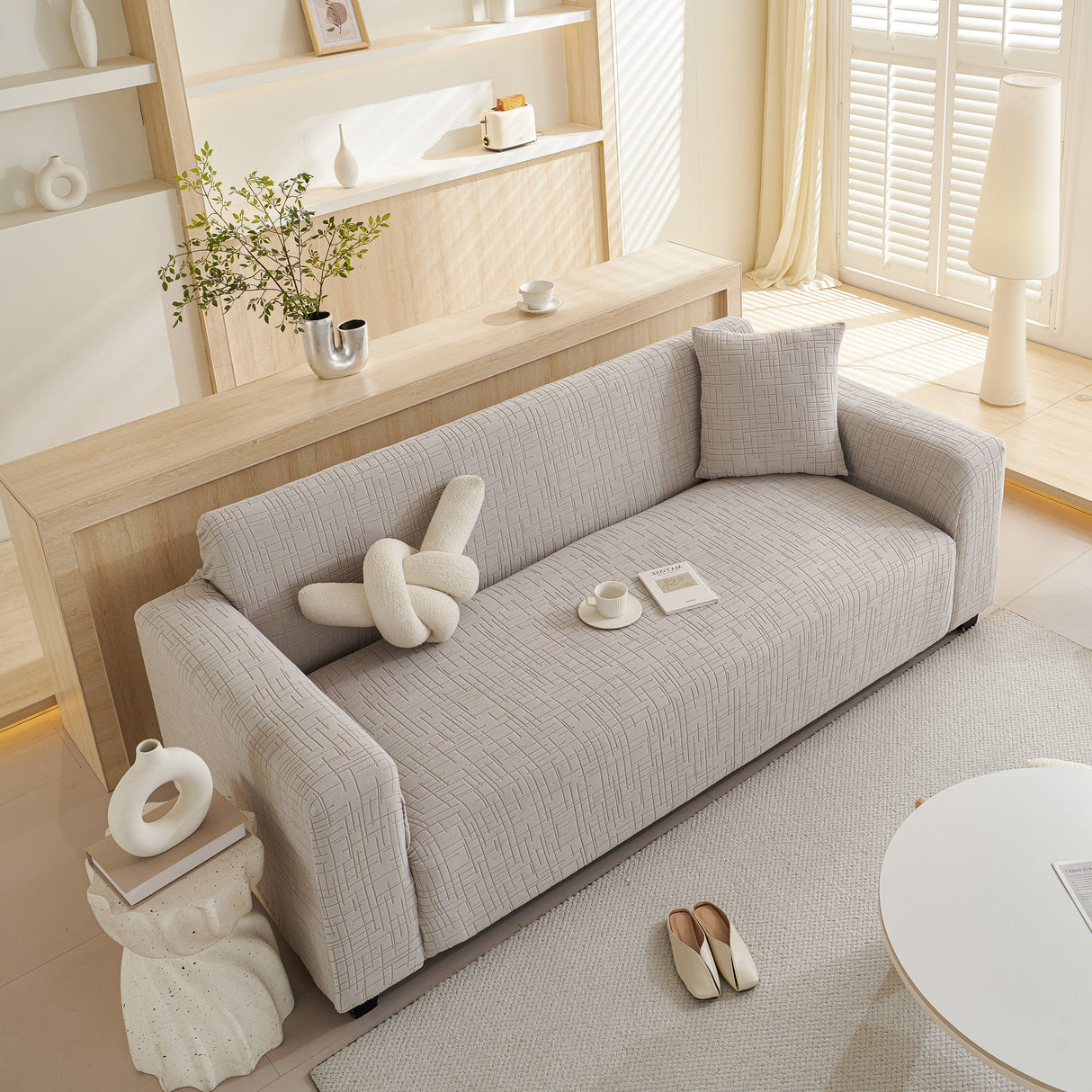 Embossed Lines Couch Covers Stretchable Non-Slip & Washable Sofa Slipcovers