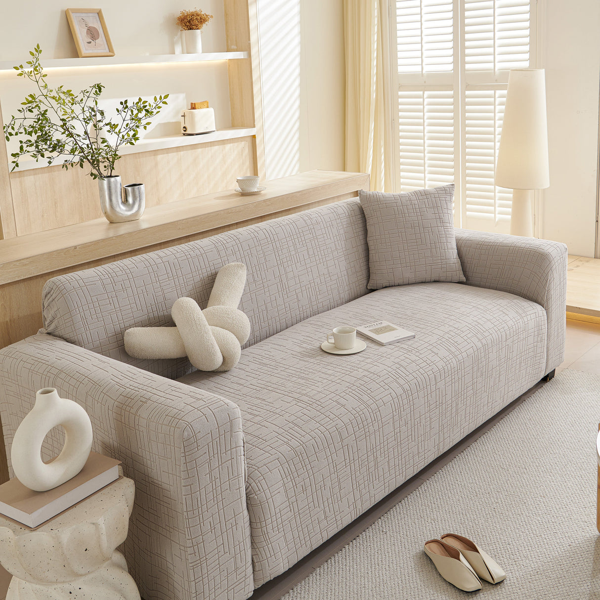Embossed Lines Couch Covers Stretchable Non-Slip & Washable Sofa Slipcovers