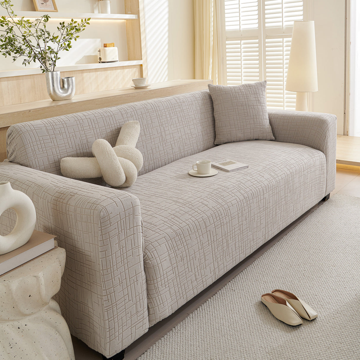 Embossed Lines Couch Covers Stretchable Non-Slip & Washable Sofa Slipcovers