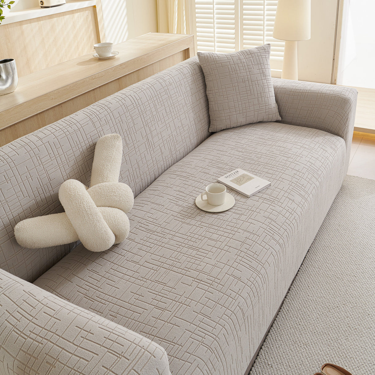 Embossed Lines Couch Covers Stretchable Non-Slip & Washable Sofa Slipcovers