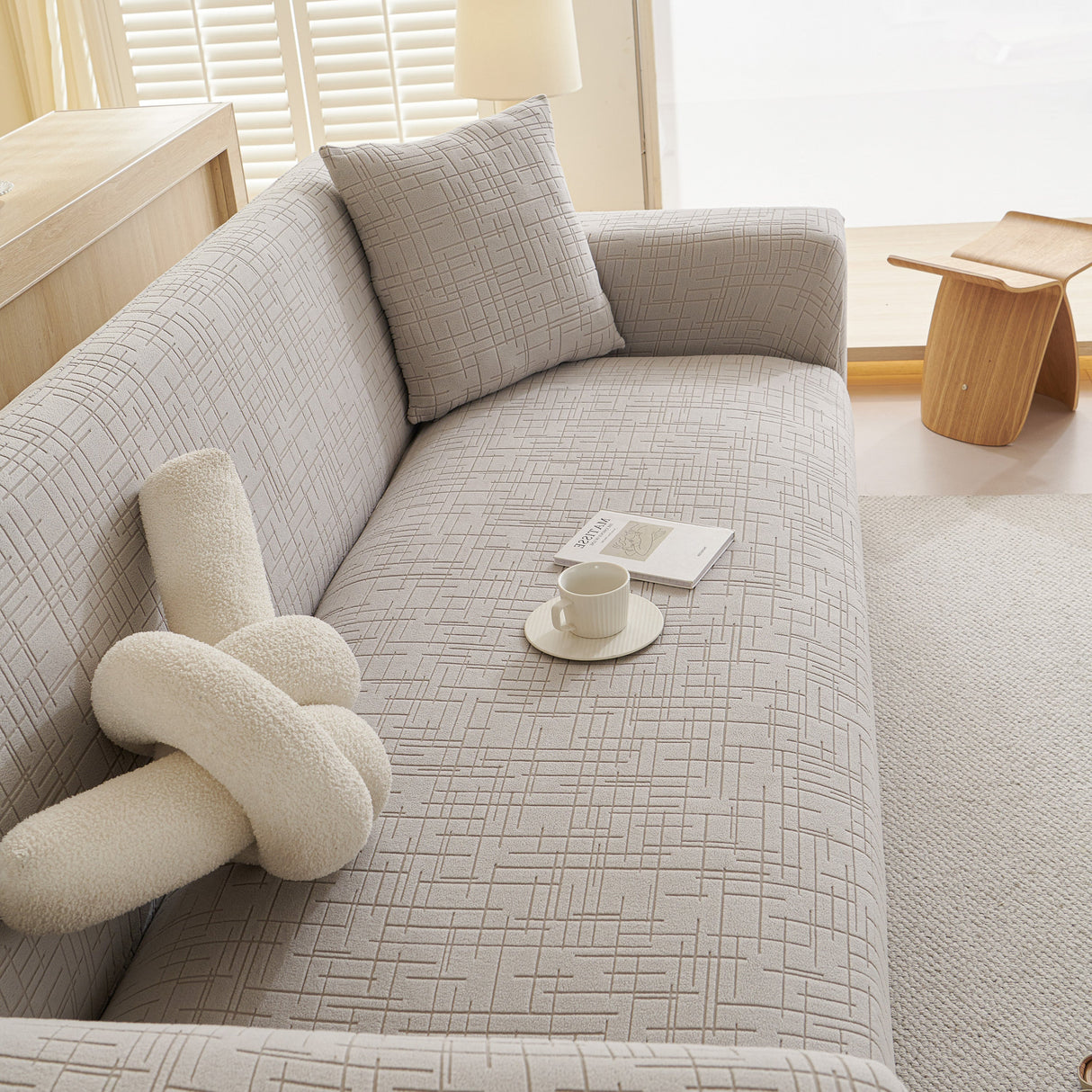 Embossed Lines Couch Covers Stretchable Non-Slip & Washable Sofa Slipcovers