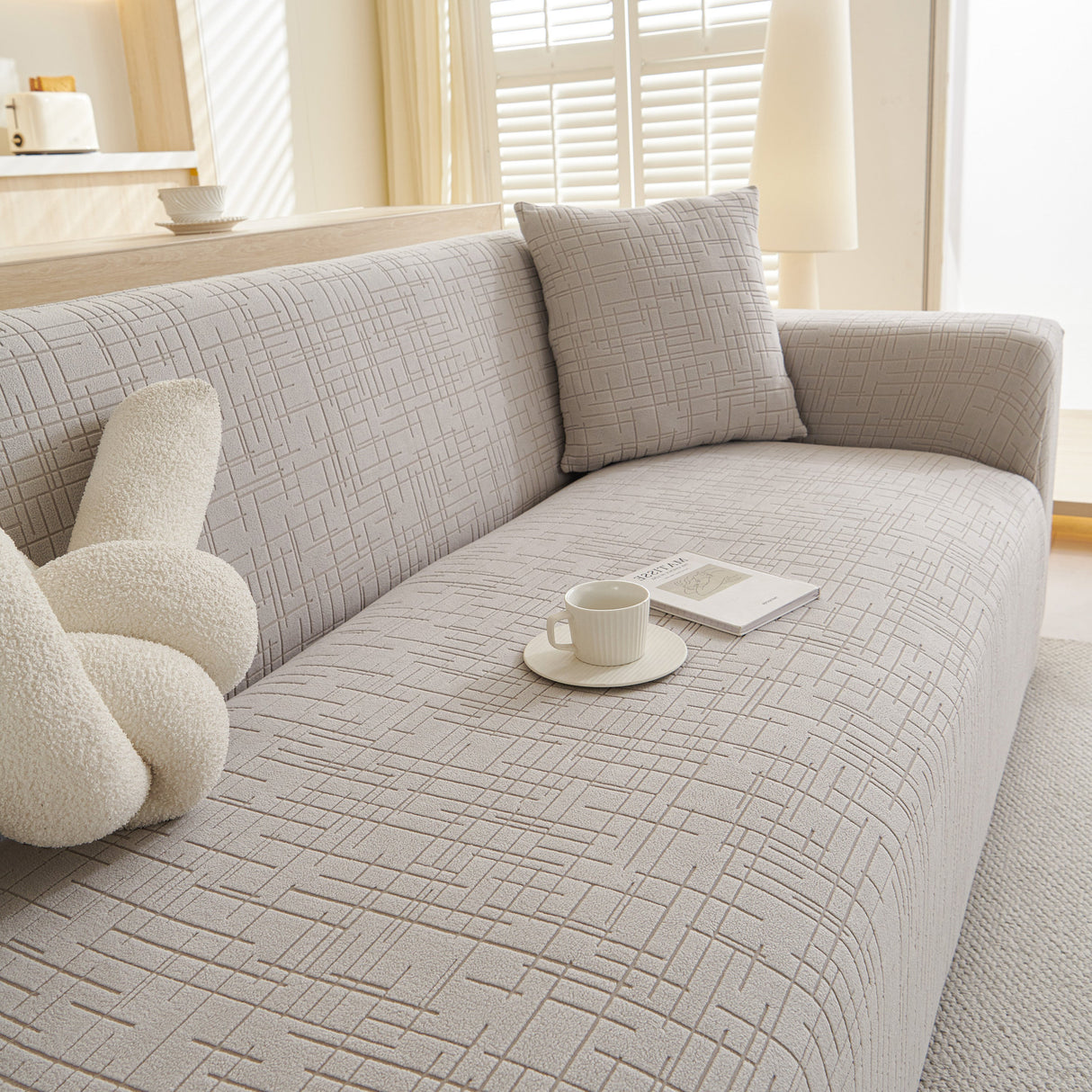 Embossed Lines Couch Covers Stretchable Non-Slip & Washable Sofa Slipcovers