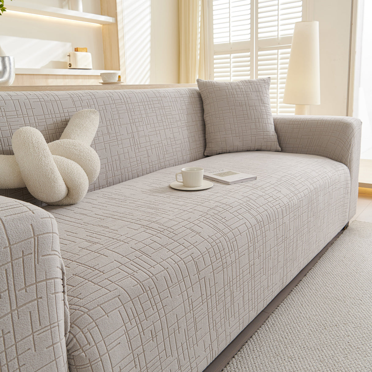 Embossed Lines Couch Covers Stretchable Non-Slip & Washable Sofa Slipcovers