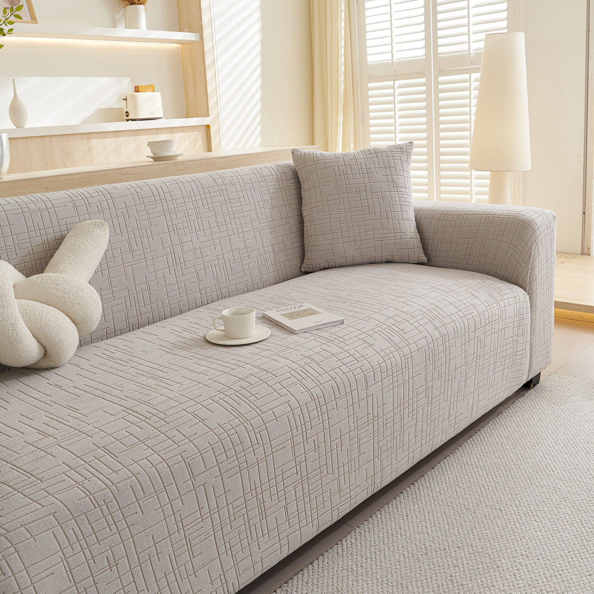 Embossed Lines Couch Covers Stretchable Non-Slip & Washable Sofa Slipcovers