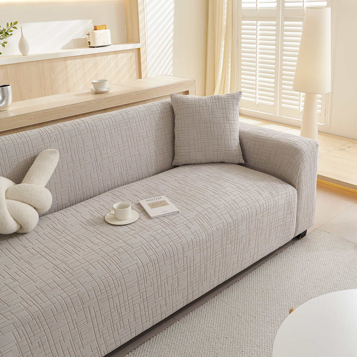 Embossed Lines Couch Covers Stretchable Non-Slip & Washable Sofa Slipcovers