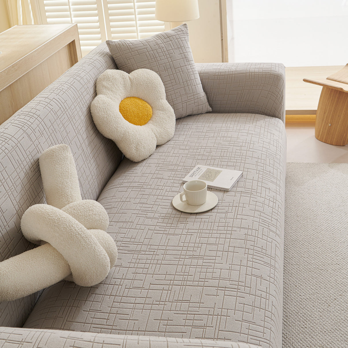 Embossed Lines Couch Covers Stretchable Non-Slip & Washable Sofa Slipcovers