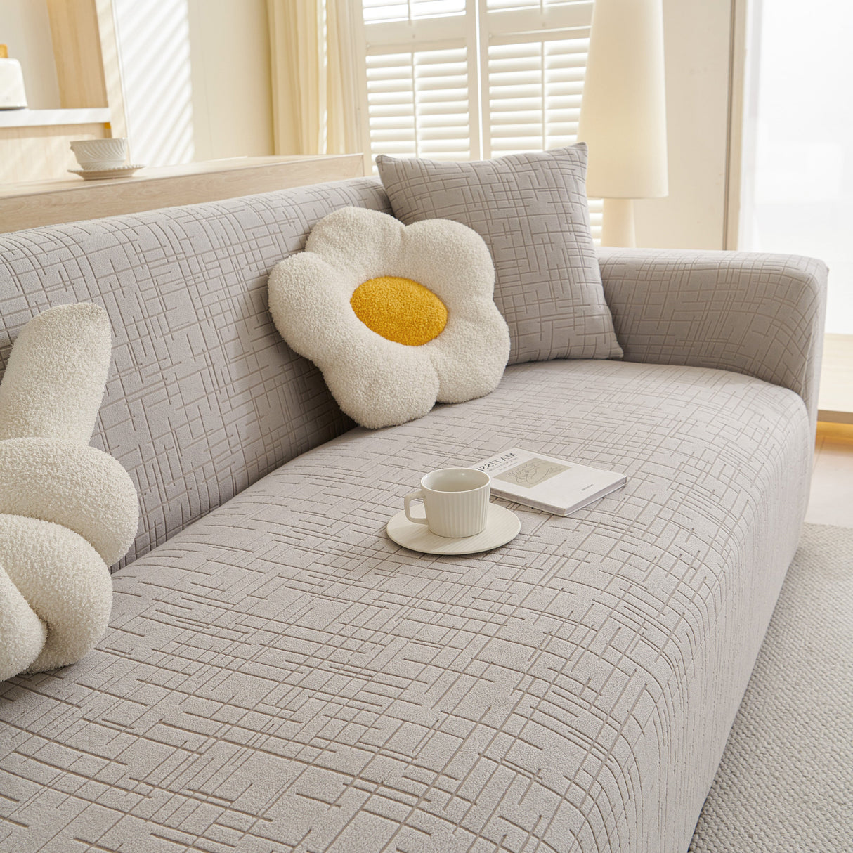 Embossed Lines Couch Covers Stretchable Non-Slip & Washable Sofa Slipcovers