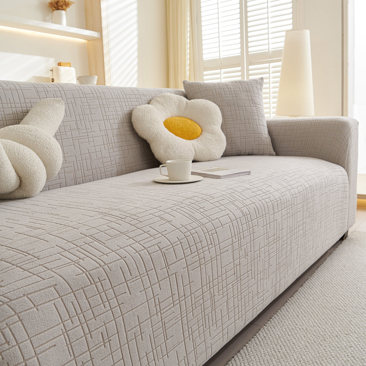 Embossed Lines Couch Covers Stretchable Non-Slip & Washable Sofa Slipcovers