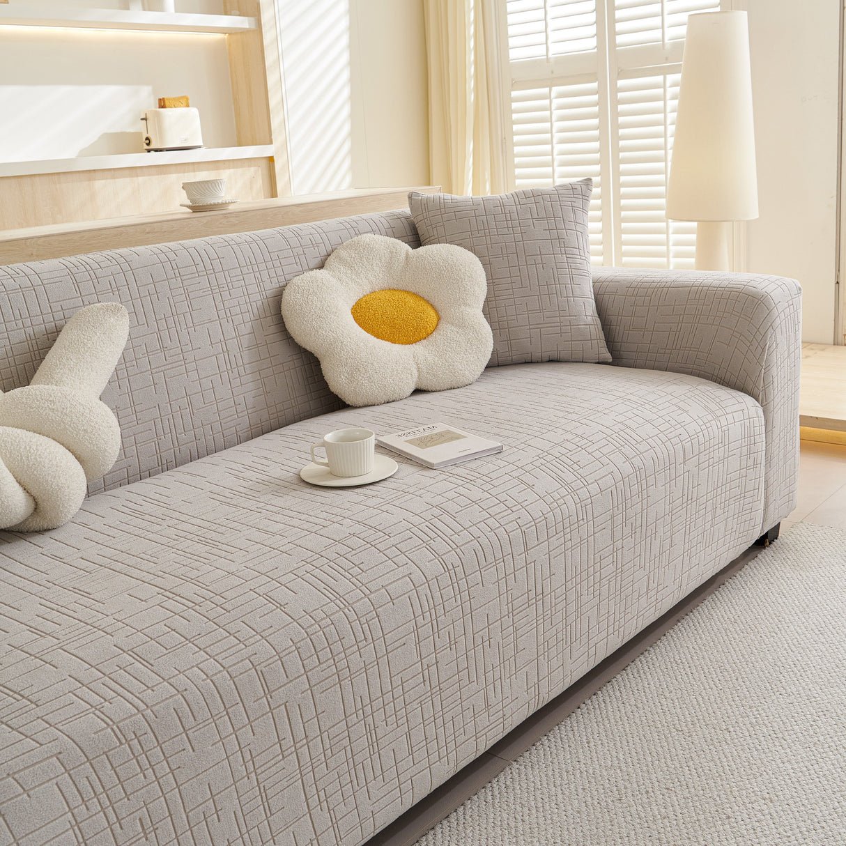 Embossed Lines Couch Covers Stretchable Non-Slip & Washable Sofa Slipcovers