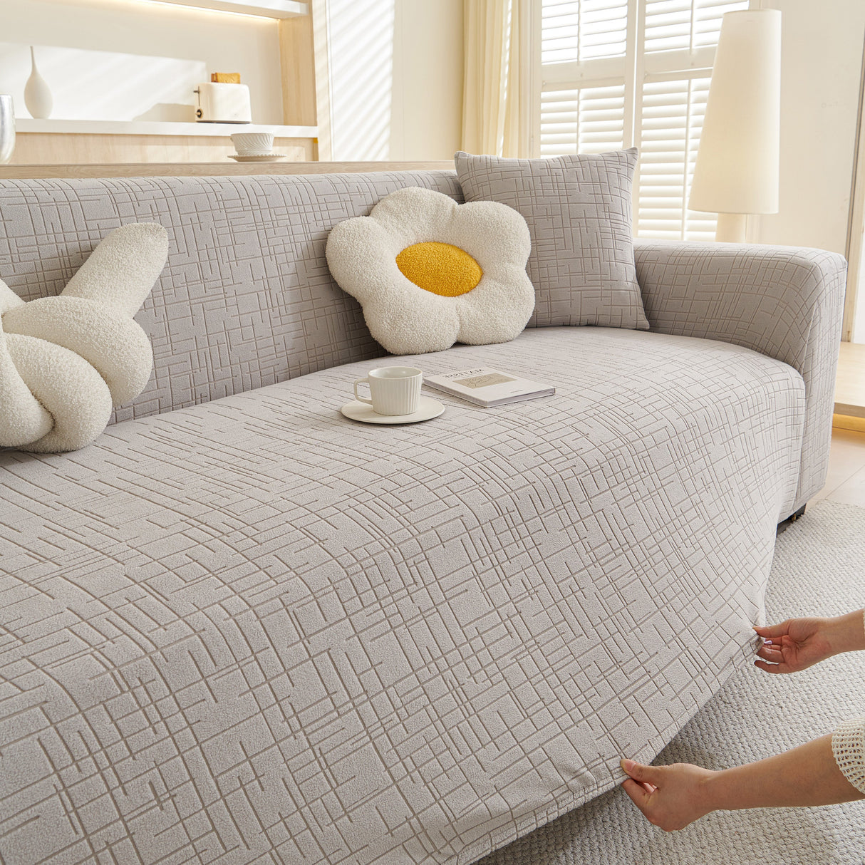 Embossed Lines Couch Covers Stretchable Non-Slip & Washable Sofa Slipcovers