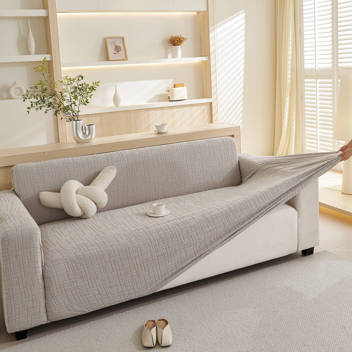 Embossed Lines Couch Covers Stretchable Non-Slip & Washable Sofa Slipcovers