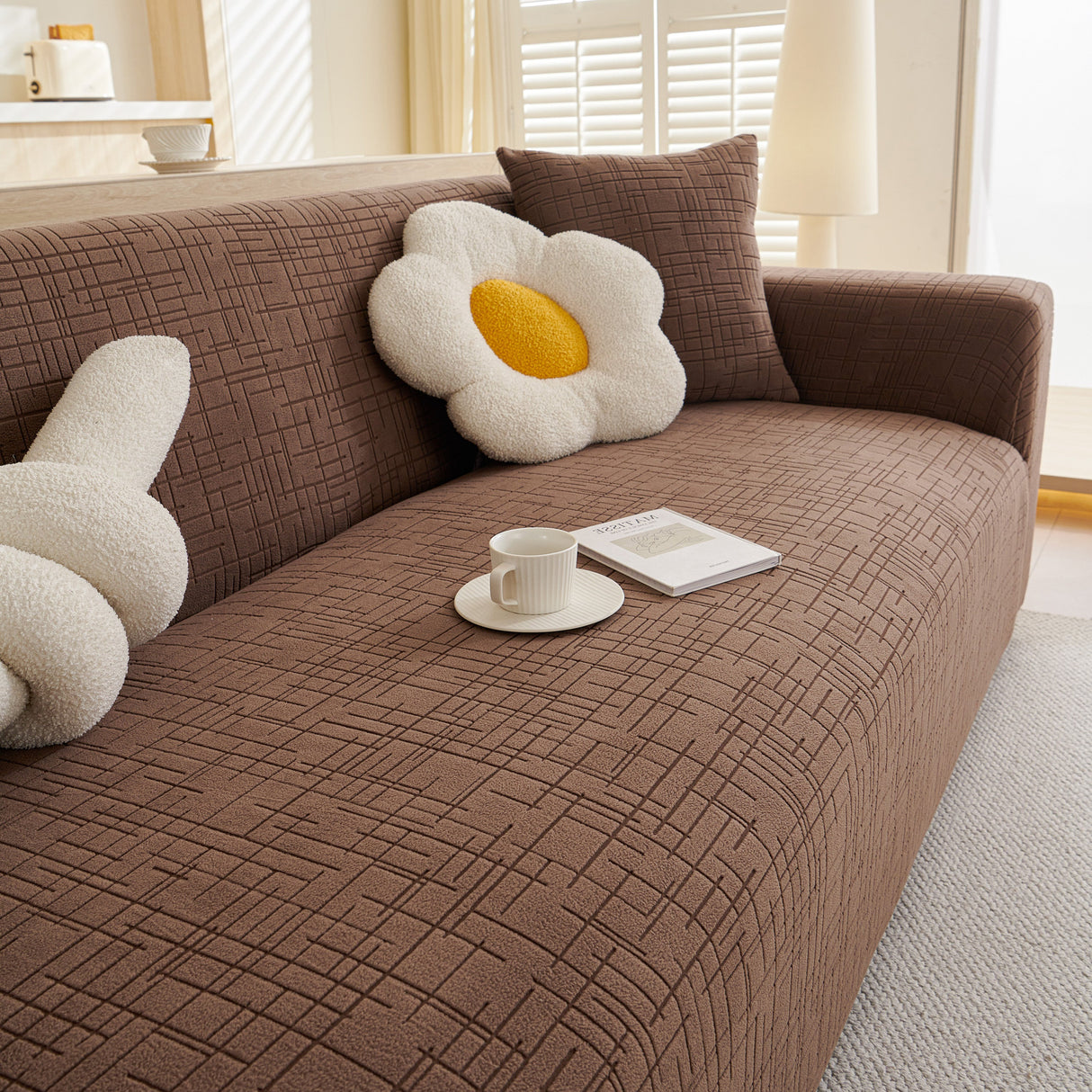 Embossed Lines Couch Covers Stretchable Non-Slip & Washable Sofa Slipcovers